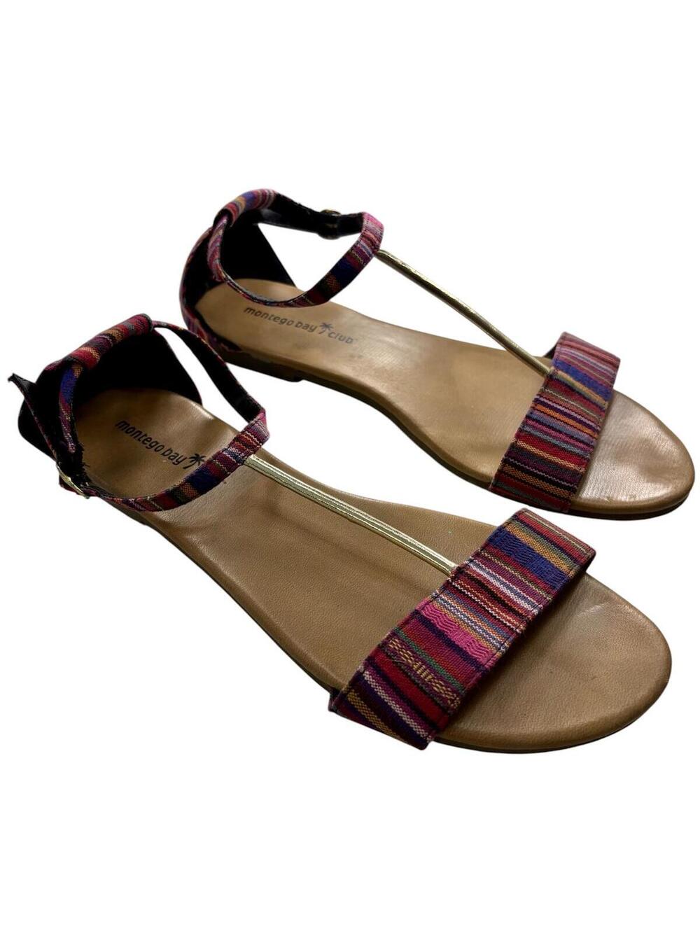 Montego Bay Club Women's Size 9 Multicolour Woven Strappy Flat Sandals